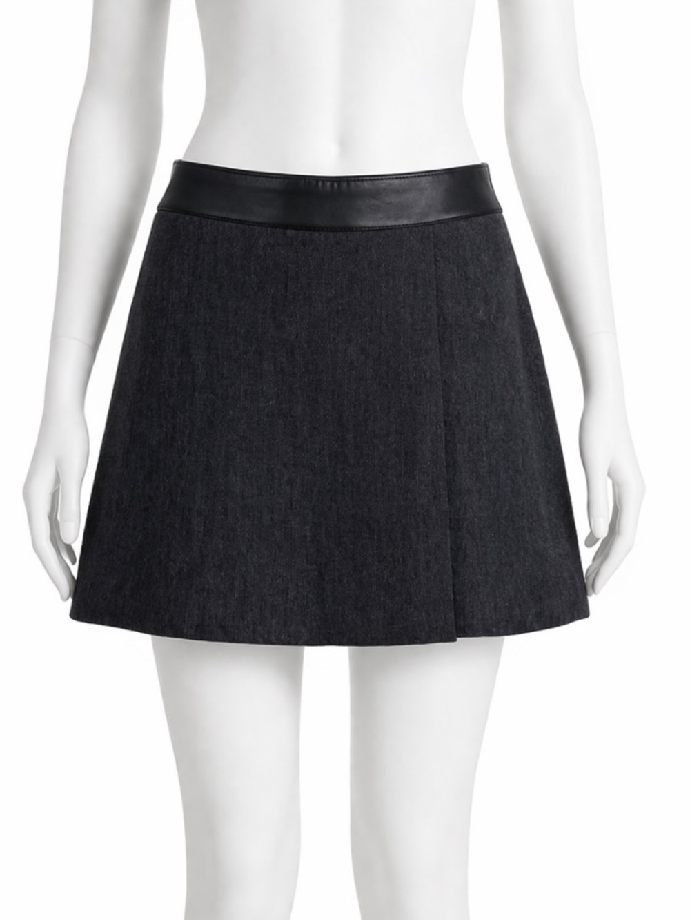 Marisa Miniccuci Grey Wool Faux Wrap Leather Waistband Mini Skirt Sz 8